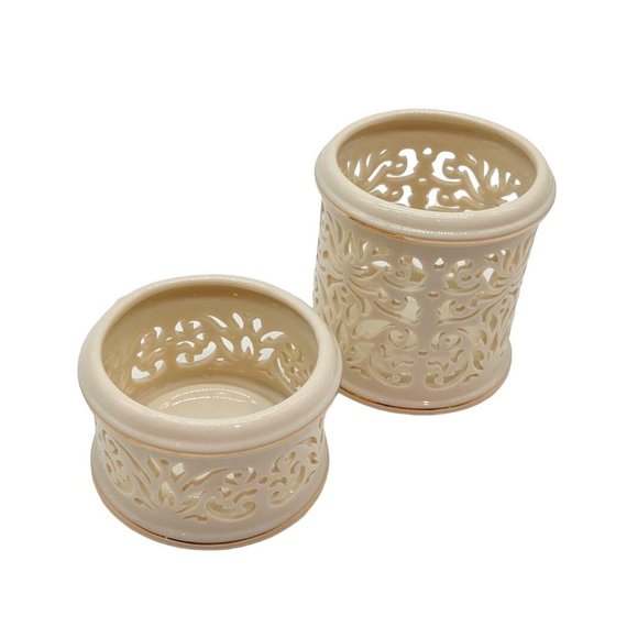 Lenox Tea Light Holders Cream Pierced Fine Porcelain 3 and 1.75 Inches Tall - Picture 6 of 7